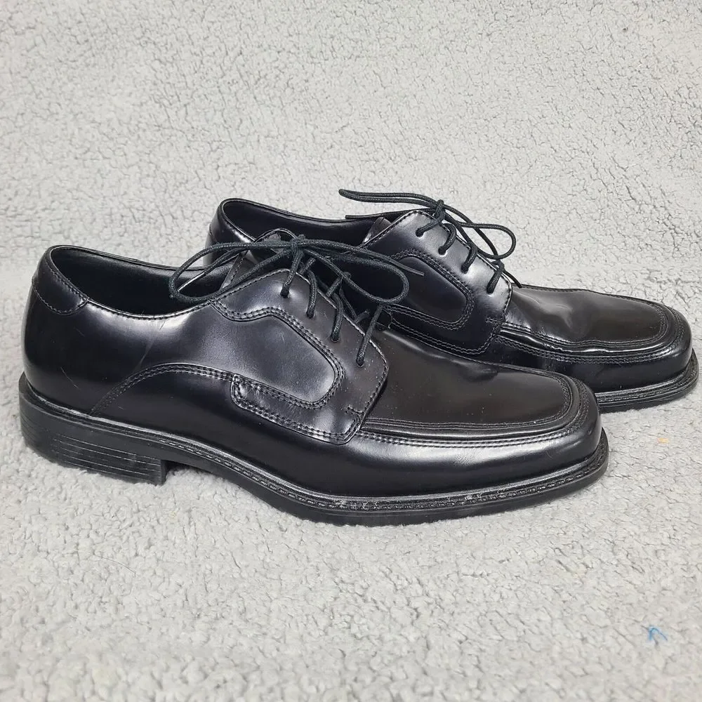 Rockport Men's Dress Shoe Size 10 Apron Toe Oxford Black K57116 Balance Man Made